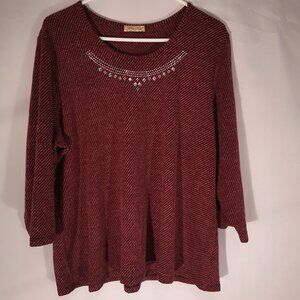 Brochure Ladies Size 3X Burgundy & Black 3/4 Length Sleeves Lightweight Sweater